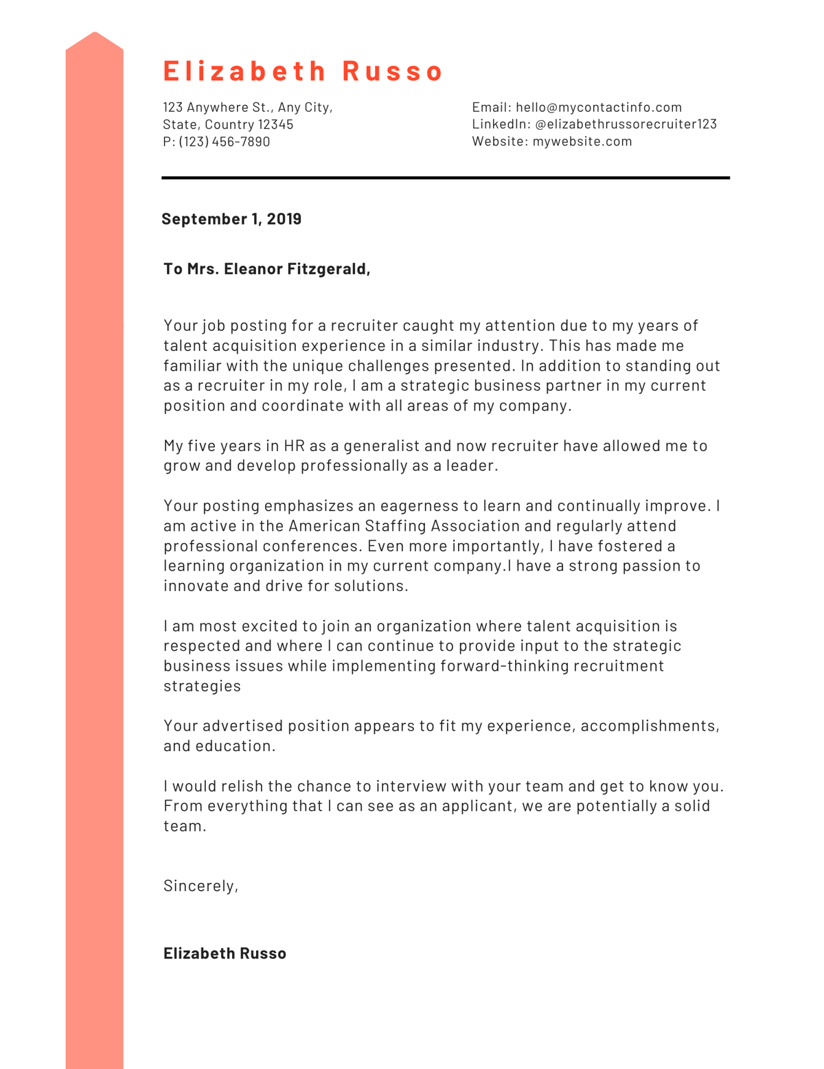 recruitment cover letter template